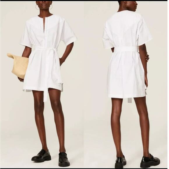SAUNDERS COLLECTIVE White Cotton Poplin Pockets Button Up Nani Dress Size 4 - Picture 1 of 9